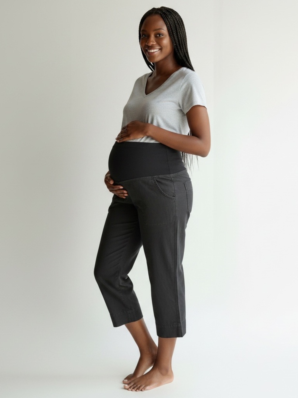Motherhood Maternity M Black Crop Pants with Stretch Waistband